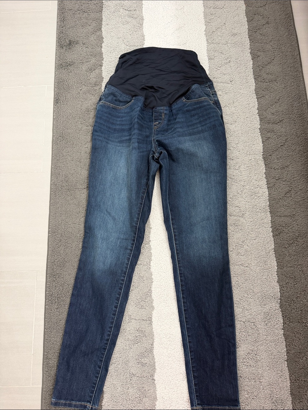 Maternity Dark Blue Stretch Denim Jeans with Overband Panel